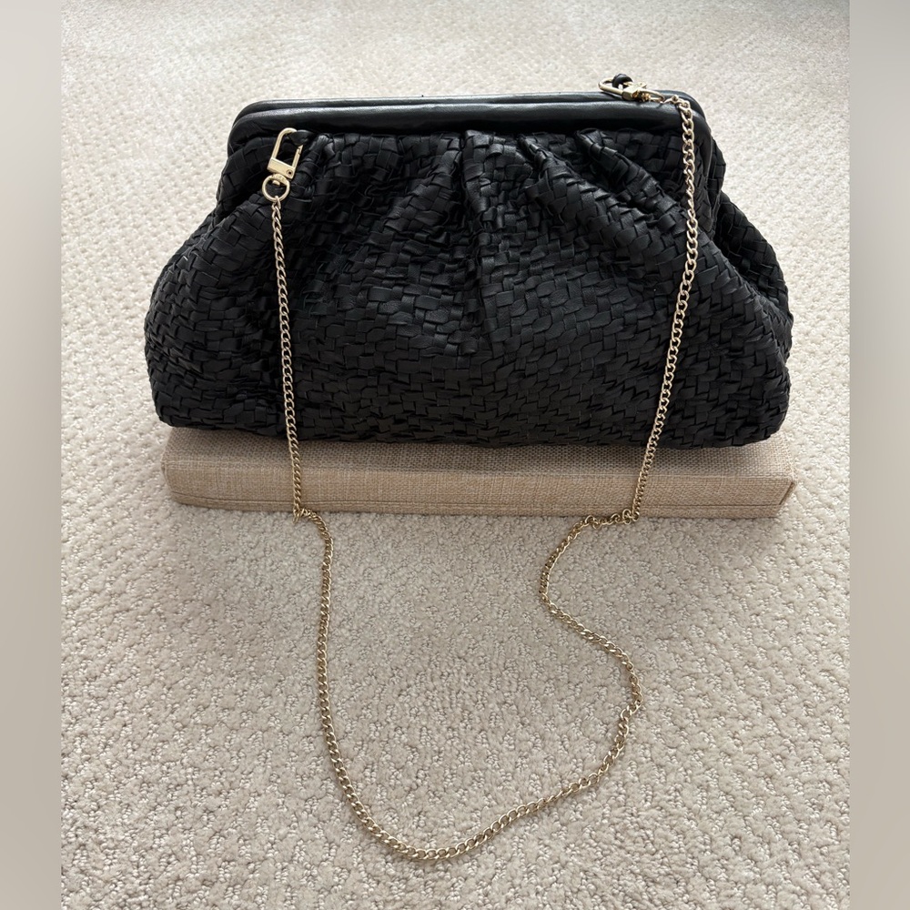 Anthropologie Woven Black Leather Clutch